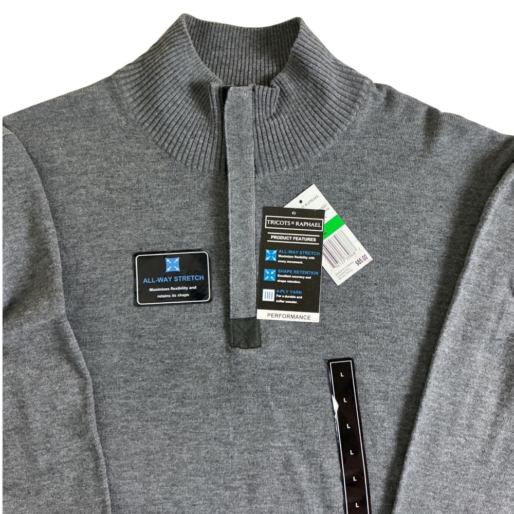 Tricots St Raphael Quarter Zip Sweater Mens L Gray Iron Htr Performance Stretch